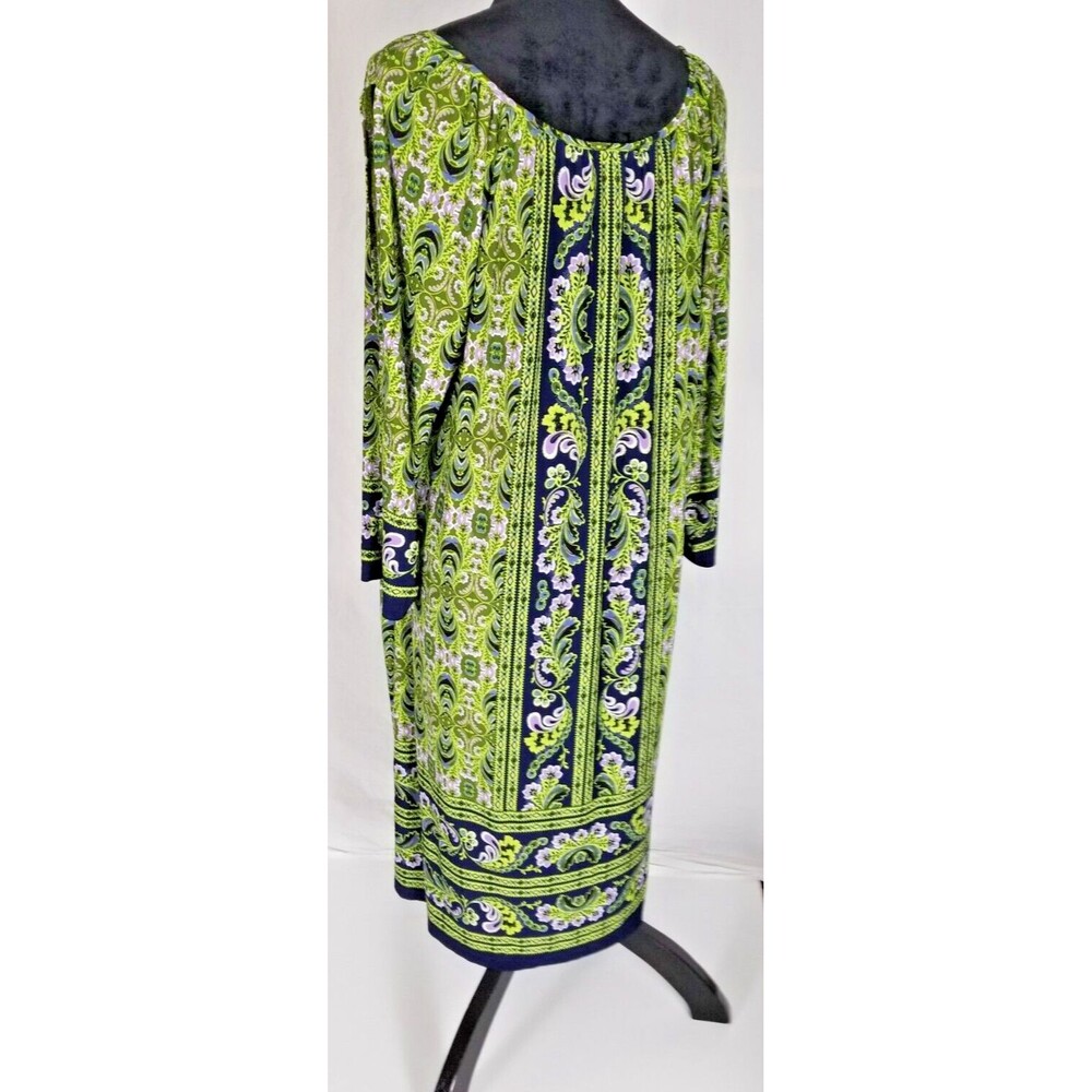 LONDON TIMES 3/4 Peek a Boo Sleeve Shift Dress 16W Keyhole Neckline Retro Green - Picture 8 of 12